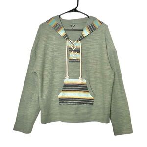 SO Lace-Up Drawstring Textured Hoodie